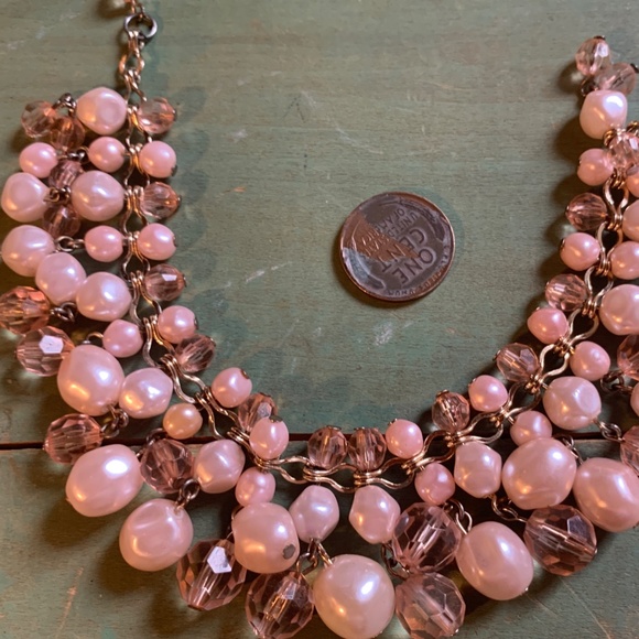 Gold Tone Blush Pink Faux Pearl Dangle Bracelet - 7"  Bracelet - Picture 2 of 7